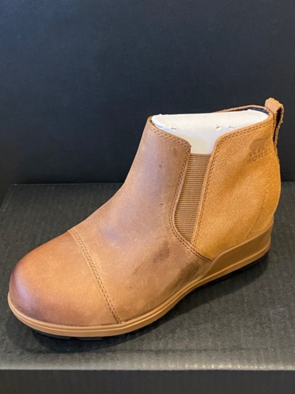 Sorel Evie Tan Lug Sole Wedge Ankle Pull on Bootie Boots Shoes Heels Pumps 6.5